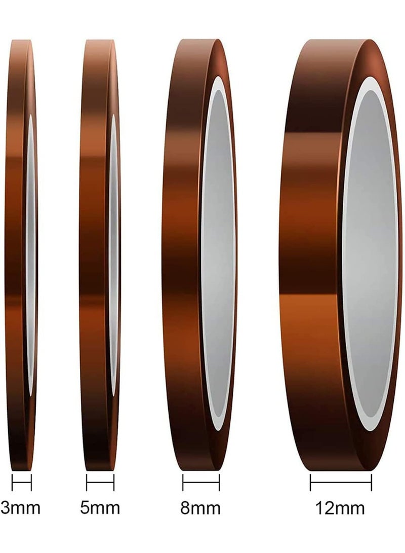 CLENEA شريط مقاوم للحرارة، شريط حراري عالي الحرارة، شريط طباعة بالتسامي، نقل حراري وعزل، لحام موجي، سهل الاستخدام، 3 مم/5 مم/8 مم/12 مم × 33 م، بني فاتح - Image 2